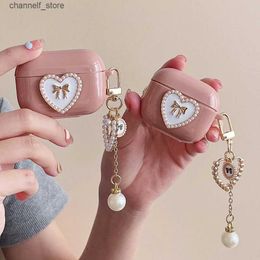 Earphone Accessories Retro Case for AirPods 3 1 2 Pro Pearl Heart Pink Tassel Chain Earphone Cover Bowknot Keyring Soft Silicone Protective CasesY240322