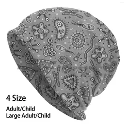 Berets Cartoon Microbes-Grey / Grey Beanies Knit Hat Pattern Germs Microbes Bacteria Tiny Microscopic Microbiology Science Scientist