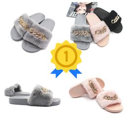 fashion Chain Diamond Plush Slippers Indoor and Outdoor Plush Flat Bottom Warm Slippers GAI fur chains Fluffy fall outdoor Design cute size36-41