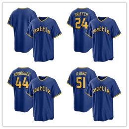 Baseball Jerseys Julio Rodriguez 44 Griffey Jr. 24 Ichico 51 2023 City Jersey Button Up Royal Blue Men Stitched S-XXXL