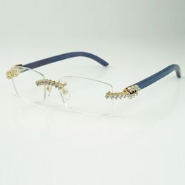 Factory direct sales of new 5.0 mm endless diamond glasses 3524012 with natural blue wood legs and 56 mm clear lenses