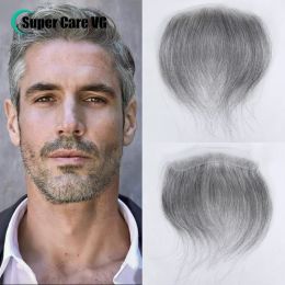 Toupees Straight Man Toupee V Style Frontal Hairline For Men Human Hair 0.06mm Ultra Thin Skin PU 1b 60 Grey Men's Capillary Prosthesis