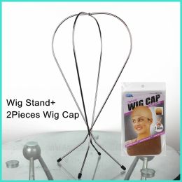 Stands Hair Accessories Portable Folding Stainless Steel Wig Stands/Wig Holder For Beauty Salon Use+2Pieces Wig Caps