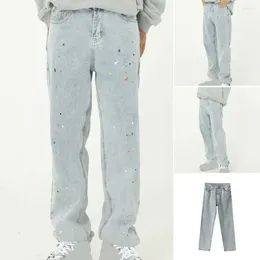 Men's Jeans Button Zipper Closure Men Graffiti Baggy Korean Fashion Denim Trousers Casual Spring Autumn Pants