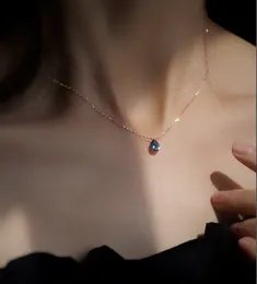 14K Rose Gold Plated 925 Sterling Silver Necklace London Blue CZ Droplet Chain Choker Necklace for Women