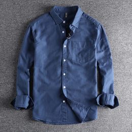 Basic Minimalist Men Shirt Jacket Pure Cotton Washed Oxford Military Light Casual Work Safari Style Shirts Mens Tops 240308