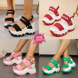2024 NEW Comfort Women's plus-size sandals with wedge soles, thick heels, round head, open toe letter, one-line buckle GAI