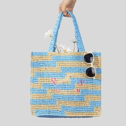 Embroidered Letter Woven Bag Women's Contrasting Shoulder Bag Summer Seaside Vacation Handbag