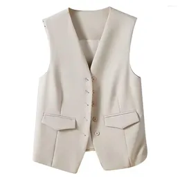 Women's Vests Women Suit Vest Elegant V Neck Business For Single-breasted Waistcoat Solid Colour Stylish Commute Style Cardigan