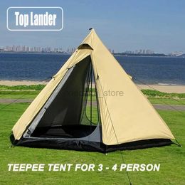 Tents and Shelters Ultralight Pyramid 4 Person Camping Tent Travel Family Tourist Double Layer Outdoor Hiking Large Teepee Backpacking Tipi tents 240322