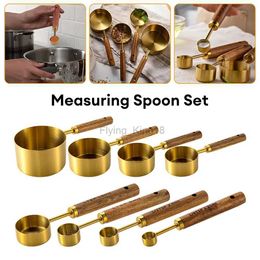 Household Scales Measuring Spoon Set Wooden Handle Stainless Steel Measuring Cups Spoons Baking Tools Coffee Bartending Scale Kitchen Accessories 240322