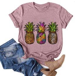 Women's T Shirts Women Casual Pineapple Printing Round Neck Short Sleeve Tee Tops Tunic Blouse