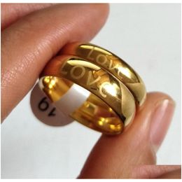 Rings 50Pcs25Pairs Lovers Love Couples Ring Gold 6Mm 4Mm Stainless Steel Engagement Finger Wife Husband Girlfriend Boyfrien Dhgarden Dhics