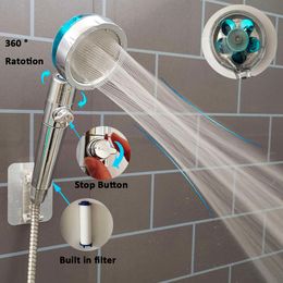 New Filtered Turbo Propeller Bathroom Head High Saving Stop Button Showerhead Water Pressure Adjustable Shower