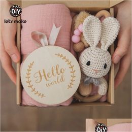 Gift Sets Lets Make 1Set Baby Stuff Bath Towel Cotton Blanket Brush Products For Kids Toy Cloghet Rattle Box Christmas Present Drop De Otty5