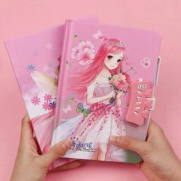 Cartoon Girls Notebook Password Lock Colouring Page Diary Children Primary School Students Notepad Back to Gifts 230308
