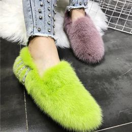 Casual Shoes 2024 Fashion Women Moccasins Winter Warm Flat Outside Loafers Espadrilles Rhinestone Decor Ladies Flats