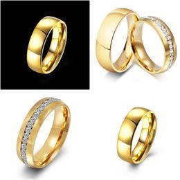 Band Rings 50Pcs Gold Mix 6Mm And One Row Rhinestone Crystal Stainless Steel Cz Wholesale Men Women Fashion Jewelry Lots Goo Dhgarden Dhcmh