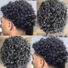 Toupees Toupees 15MM Curly Men's Toupee Durable Skin Full Pu African American 100% Human Hair Replacement System Pieces For Men Prosthesis