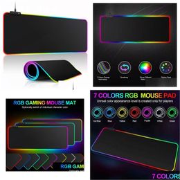 Mouse Pads Wrist Rests Rgb Gaming Pad Computer Gamer Mousepad With Light Large Rubber Noslip Mat Big Pc Laptop Drop Delivery Computers Otovj