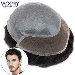 Toupees Toupees BioToupee Men Lace With Double Knots Pu Male Hair Prosthesis Bleached Knots Men's Capillary Systems Natural Human Hair