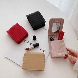 Cosmetic Bags With Mirror Lipstick Bag Cute Storage Box Pu Leather Mini Makeup Girls