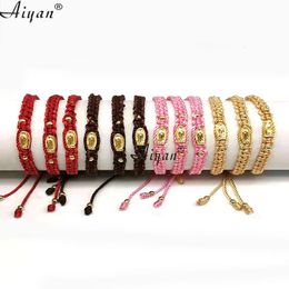 12 Pieces Sanit Jude And Virgin Mary Nylon Thread Braided Bracelet Can Be Given As A Gift Pray Many Colors To Choose 240315