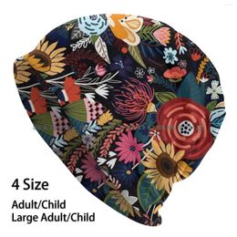 Berets Popping Moody Floral Beanies Knit Hat Digital Drawing Tigatiga Colorful Bright Sunflowers Roses Daisies