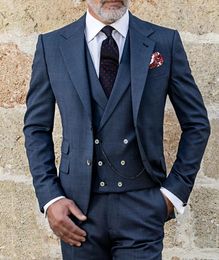 Men's Suits 2024 Italian Custom Navy Blue Formal Wedding Tuxedos Elegant Fashion Blazer Slim Fit Jacket 3 Piece Set Traje Hombre