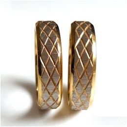 Band Rings Wholesale 36Pcs Mens Womens Grid Pattern Comfort Fit 6Mm Stainless Steel Bevelled Edges New Design Vintage Fashion Dhgarden Dh8Av