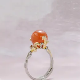 Cluster Rings Authentic 925 Sterling Silver Lady Retro Style Charm Inlaid Natural South Red Agate Ring Trendy Creativ Jewelry Gift