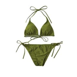 Sexy Bikini Girl Swimming Vacation Pure Desire Wind Slimming Hanging Neck Bikini Swimsuit Soaking in Hot Springs Outdoor Wholesale