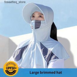 Fashion Face Masks Neck Gaiter Sun Hat Ice Silk Sunscreen Mask Summer Integrated Neck Protection Sun Hat Balaclavas Full Face UV Protection Bicycle Hat L240322