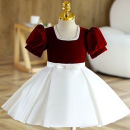 Sweet Wine/White Square Flower Girl Dresses Girl's Birthday Dresses Girls Party Skirt Girl Everyday dress Kids' Party Wear SZ 2-12 D322116