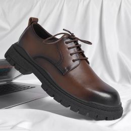 Shoes Spring New British Style Black Thick Sole Leather Shoes Business Dress Men Shoes Lace Up Oxford Shoes High Quality Casual Shoes