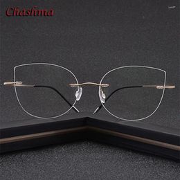 Sunglasses Frames 2 G Rimless Pure Titanium Eyeglasses Cat Eye Women Ultra Light Ochelari Glasses Men Customise Shape Myopic Prescription