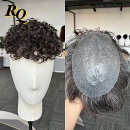 Toupees 18mm Curly Pre Styled Men Toupee Thin Skin 0.04mm Human Hair Toupee 220 Colour Hair Replacement System Piece Protesis Hombre Male