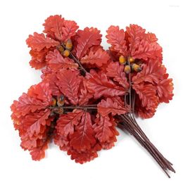 Decorative Flowers Imitation Acorns Gummed Oak Leaves Plastic Glued Fruit Leaf 1bundle Fake Branches High Quality