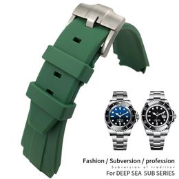 Faixa de relógio de borracha de silicone, 21mm 20mm, para papel, mar profundo, à prova d'água, fivela de implantação dobrável, preto, azul, verde, gmt, cinta241z