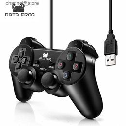 Game Controllers Joysticks DATA FROG Vibration Joystick Wired USB PC Controller For PC Computer Laptop For WinXP/Win7/Win8/Win10 For Vista Black GamepadY240322