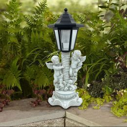 Solar Cherub Angel Garden Statue with Roma Pillar for Garden Decor Outdoor Decorations Baby Angel Statue Yard Decor 240314