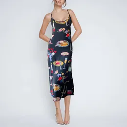 Casual Dresses Women Vintage Cami Dress Graphic Print Sleeveless Backless Slip Summer Fashion Midi Bodycon For Club Party