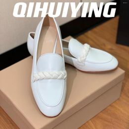 Casual Shoes QIHUIYING Handmade Genuine Leather Slip-Ons Loafers Comfortable Office Lady Single Clogs Mules Flats Sapato Feminino