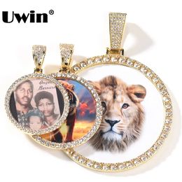 UWIN DIY Medallion Po Pendant Necklace Large Round Custom Picture Charms Necklace Iced Out CZ Fashion Jewellery for Memory Gift 240315