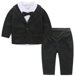 3Piece Spring Fall born Baby Boy Clothes Fashion Gentleman Suit Black Infant CoatWhite ShirtPants Kids Clothing Set BC2038 240313