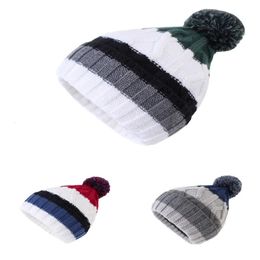 Connectyle Boys Girls Kids Classic Stripe Knitted Beanie Skull Cap Fleece Lined Winter Warm Earflap Daily Outdoor Hat With Pom 240311