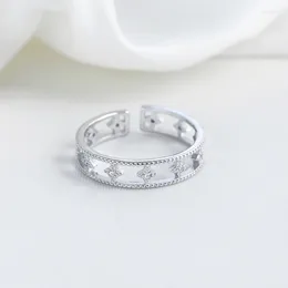 Cluster Rings 2Pcs/Lot " Fake One Penalty Ten 925 Sterling Silver Micro Inlaid Zircon Star Women Double Opening Ring Simple Jewellery