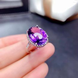 Cluster Rings 2024 Big Size Natural Amethyst Ring Real 925 Silver Women's Good Process Simple Atmosphere 10 14mm