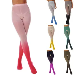 Women's Leggings Spring Slimming Thin Style See Through Long Pants Gradient Colour Tight Stretchy Trousers Fashionable Costume