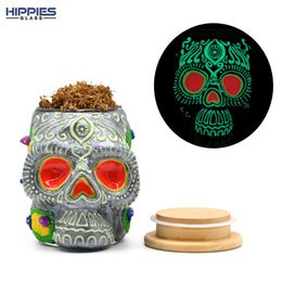 Glass Smoking Ashtray With Bamboo Cover,Tobacco Canister,Borosilicate Glass Vase,Polymer Clay Pencil Holder With Creative Skeleton,Cute Skull,Glow In Dark